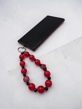 Handmade Red and Black Beaded Phone Charm